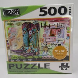 LANG Boot Life 500 Piece Jigsaw Puzzle Why Not Live Life Cowboy Boots NEW 24x18